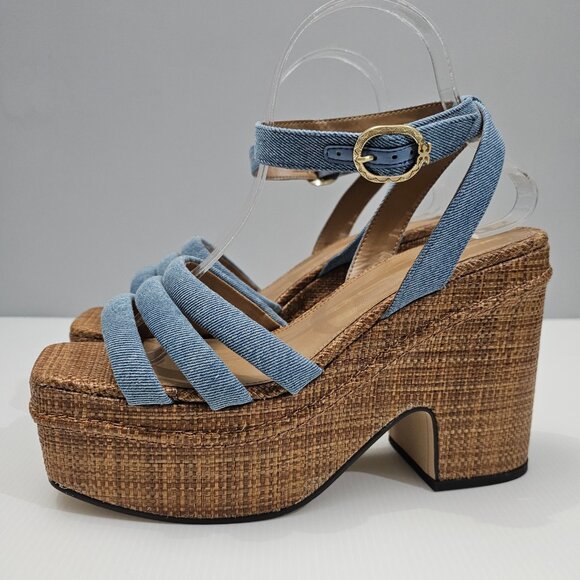 NEW Sam Edelman Tibby Wedge Womens 9.5 Montrose Blue Denim Woven Platform Sandal - Picture 13 of 13